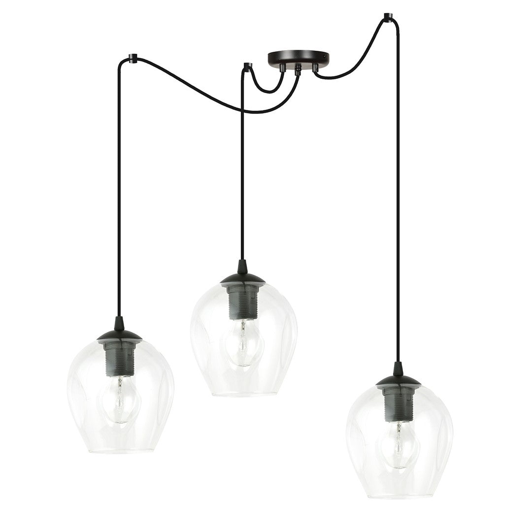 Level 3 pendant light, black, clear glass