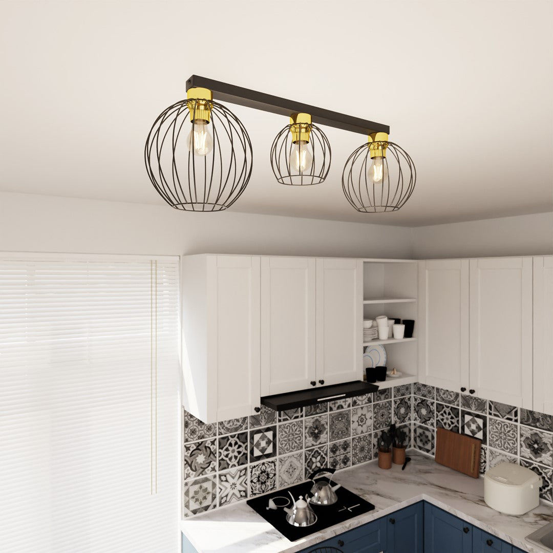 Nest 3-light pendant lamp, black and gold