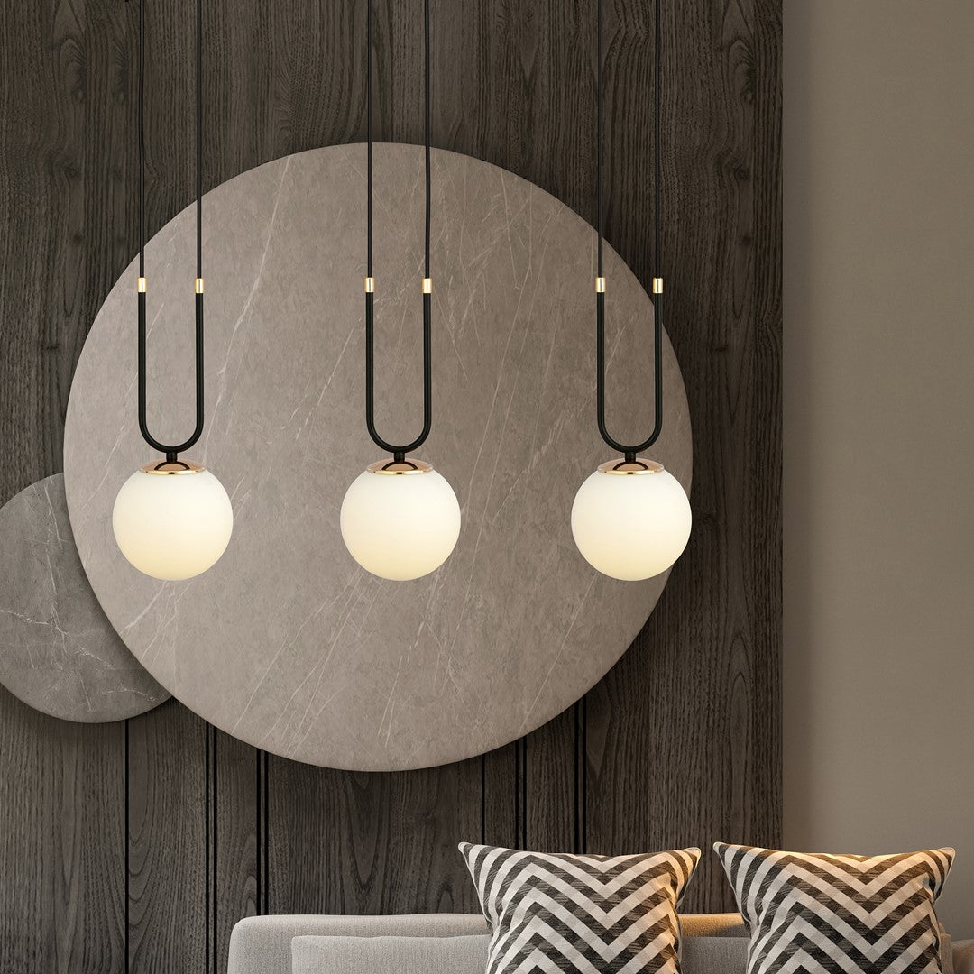 Glam 3-light pendant, black, opal glass