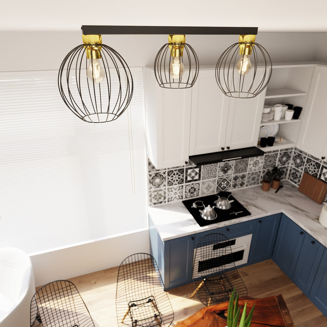 Nest 3-light pendant lamp, black and gold