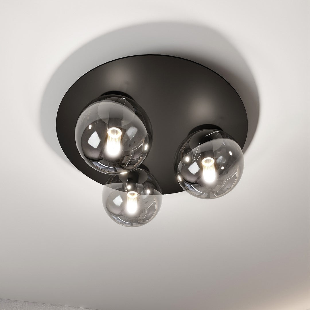 Solar 3-light ceiling light, black, graphite glass