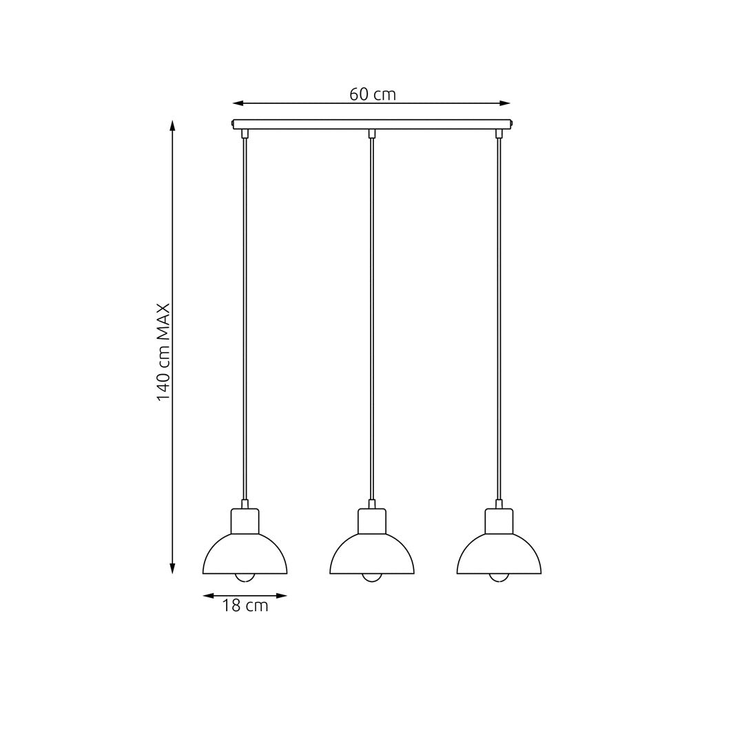 Schéma technique coté : largeur de la barre 60 cm, hauteur maximale 140 cm.