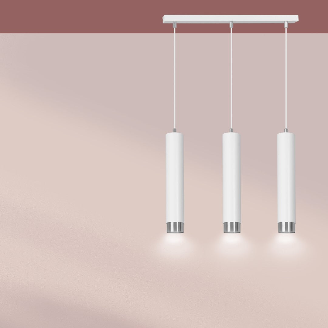 Kibo 3-light pendant lamp in white and chrome