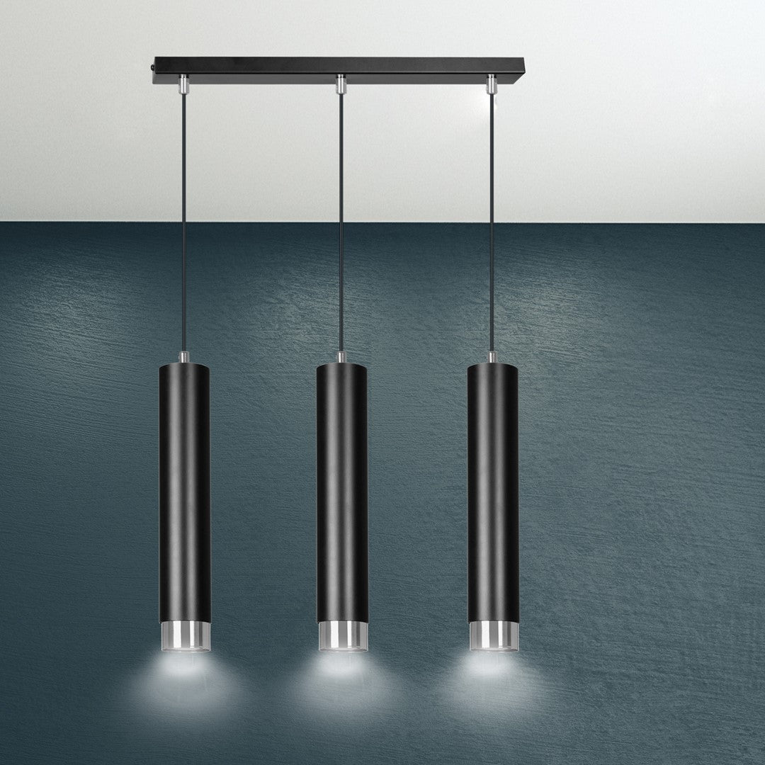 Kibo 3-light black and chrome pendant light