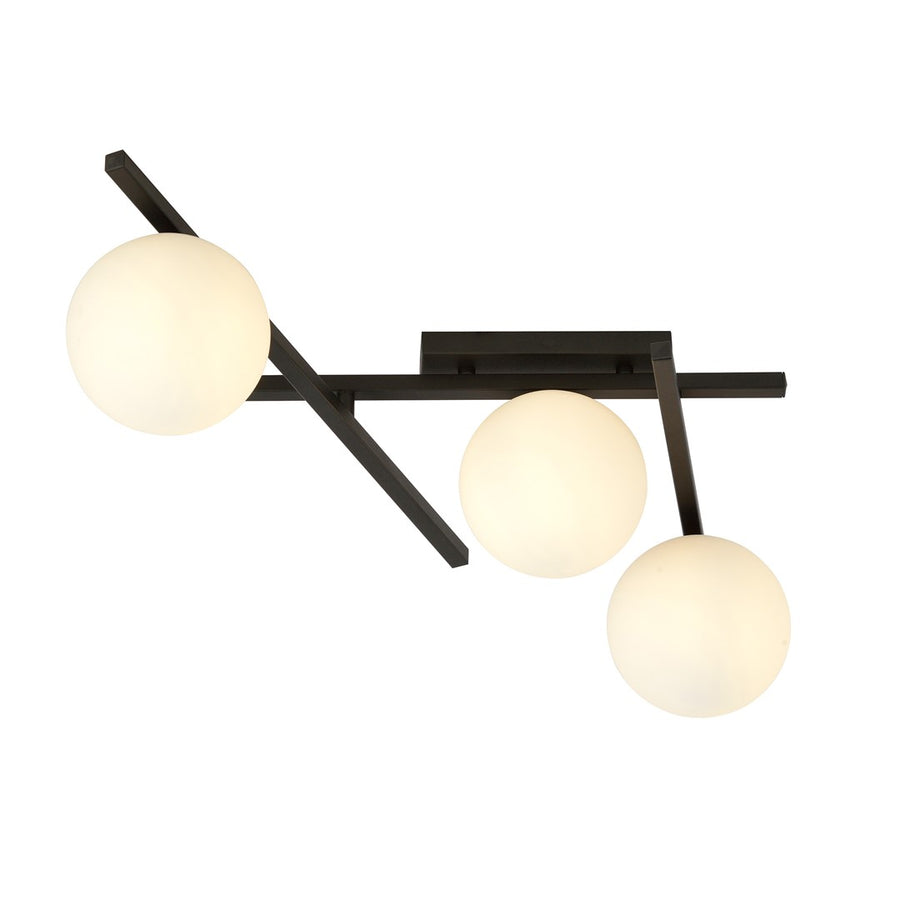 3-light smart ceiling light, black, opal glass