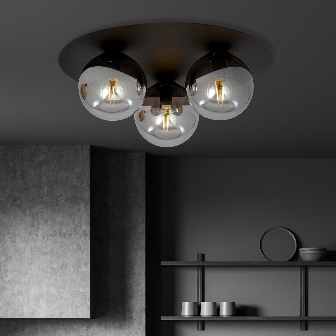 Solar 3-light ceiling light, black, graphite glass