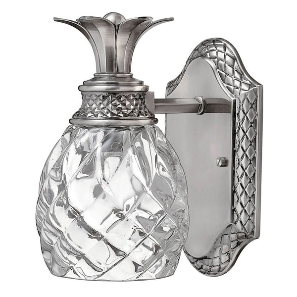 Applique murale Plantation en verre, nickel poli et transparent, hauteur 22 cm, IP44