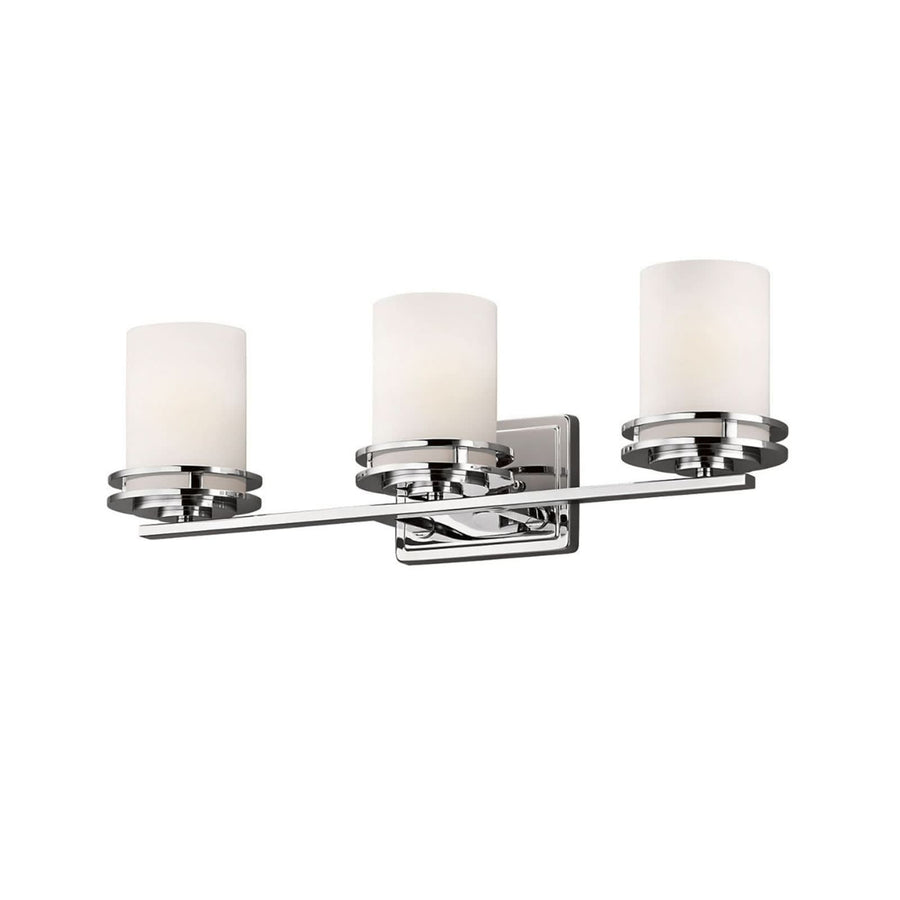 Applique murale Hendrik IP44 en verre, chromé poli et blanc, 3 lumières, hauteur 19,7 cm, IP44