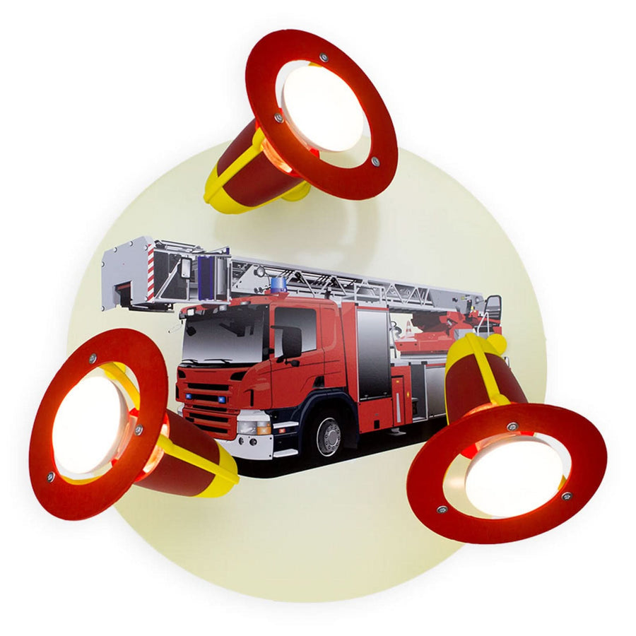 Applique murale Camion en bois, rouge et jaune, 3 lumières, Ø 30 cm