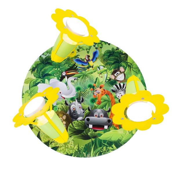 Applique murale en bois, vert et jaune, 3 lumières, Ø 30 cm