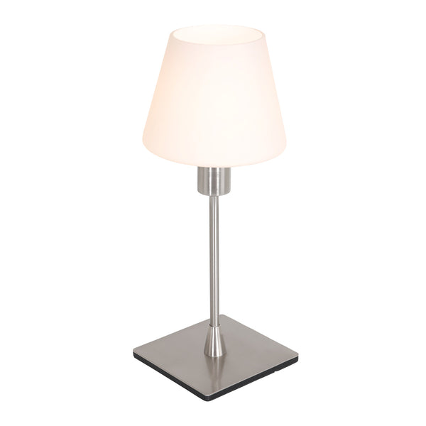 Ancilla 3100ST steel touch-controlled on/off table lamp with white opal glass