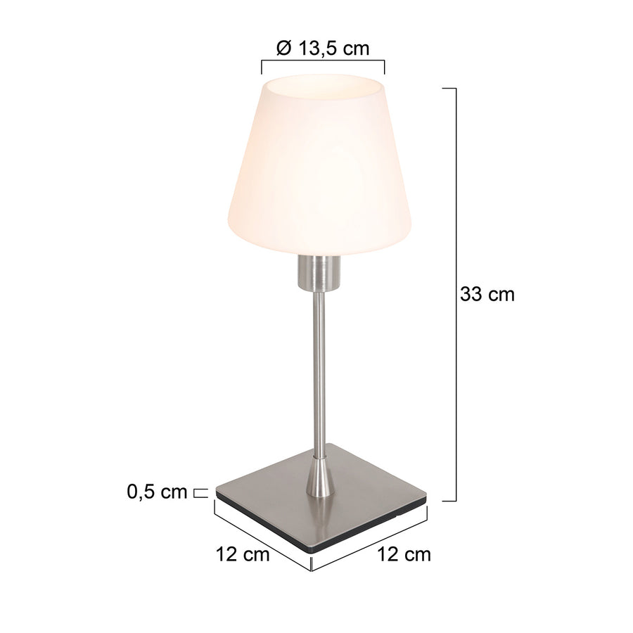 Ancilla 3100ST steel touch-controlled on/off table lamp with white opal glass