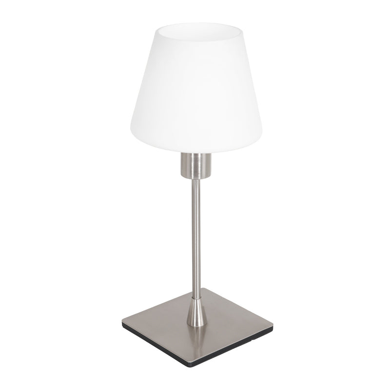 Ancilla 3100ST steel touch-controlled on/off table lamp with white opal glass