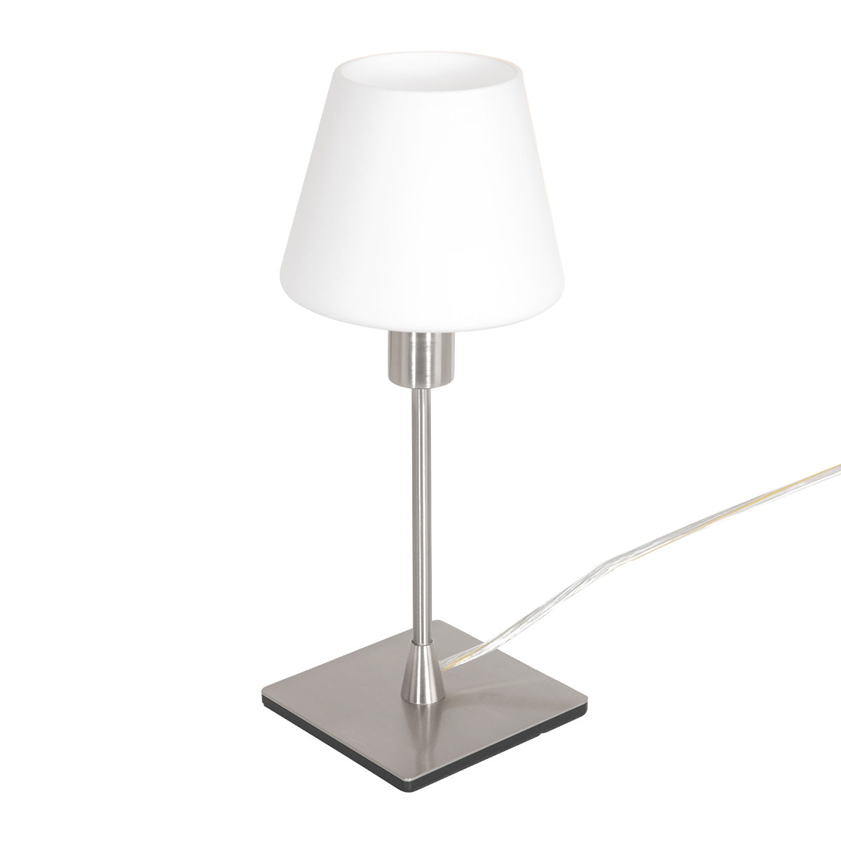 Ancilla 3100ST steel touch-controlled on/off table lamp with white opal glass
