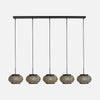 5-light bamboo pendant light, 110 cm bar & woven lampshades | Lombok