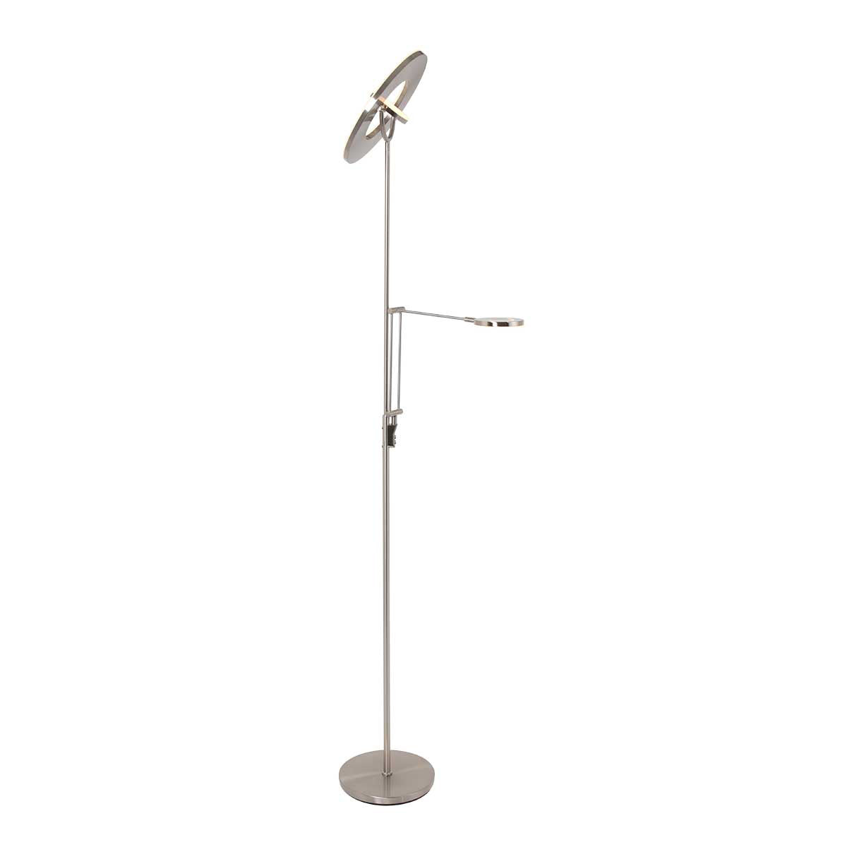 Profil du lampadaire, disque supérieur basculé et bras fin replié contre la tige.