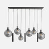 Black smoked glass globe pendant light, 9 lights 160 cm for living room | Bollique