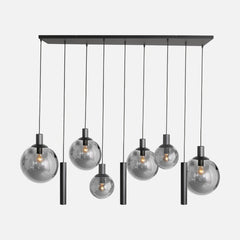 Black smoked glass globe pendant light, 9 lights 160 cm for living room | Bollique
