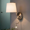 Applique murale Berni en tissu, nickel mat et albâtre, 2 lumières, hauteur 57 cm