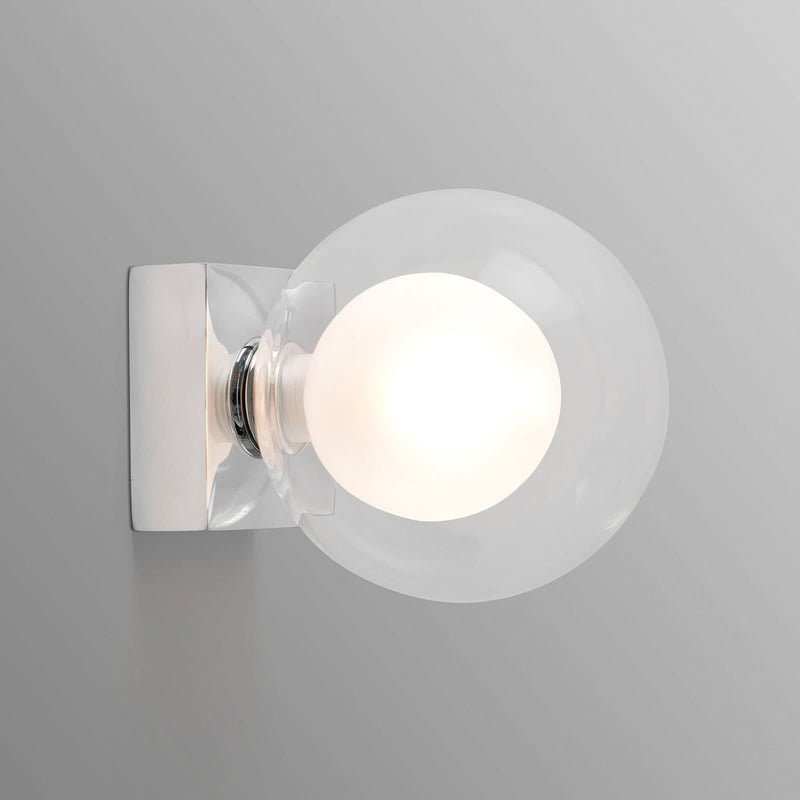 Applique murale Perla en verre, chrome et blanc, Ø 11,5 cm, IP44