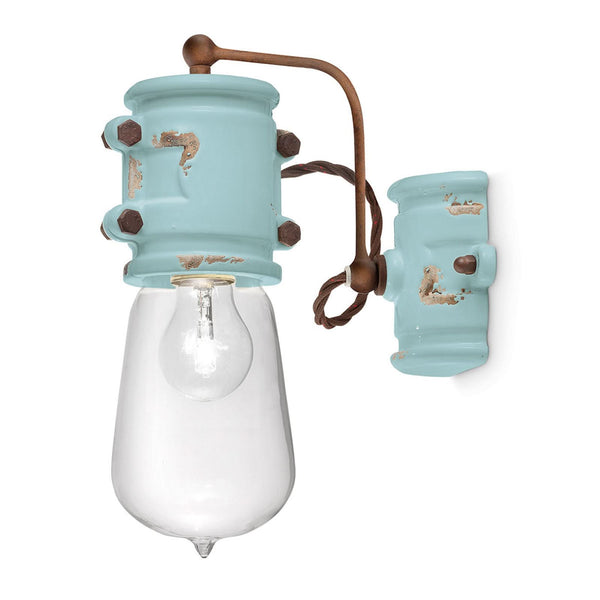 Applique murale C1523 en verre, turquoise et transparent, hauteur 30 cm