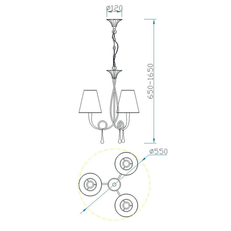 Suspension Paola 3 lumières dorée, verre