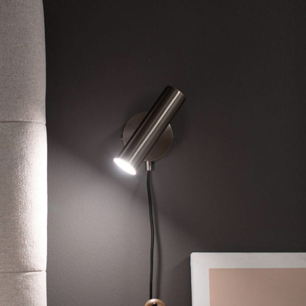 Applique murale LED Stina en tissu, nickel et noir, hauteur 17 cm