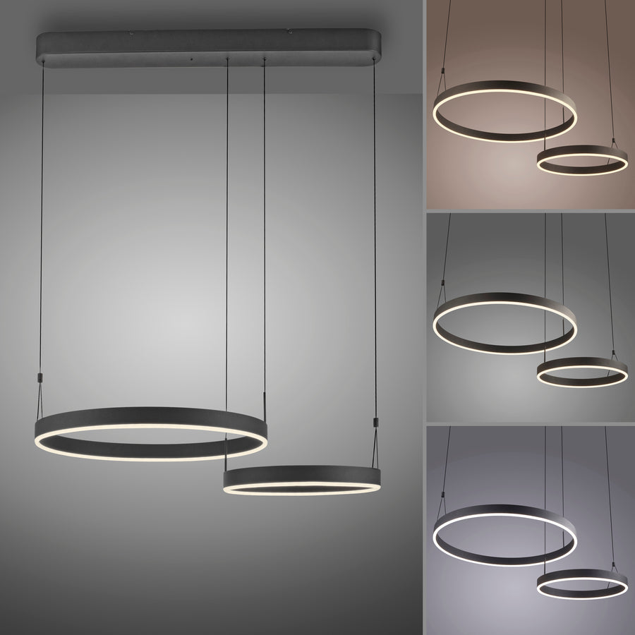 Comparatif de plusieurs tailles et configurations d'anneaux, éclairage chaud ou neutre