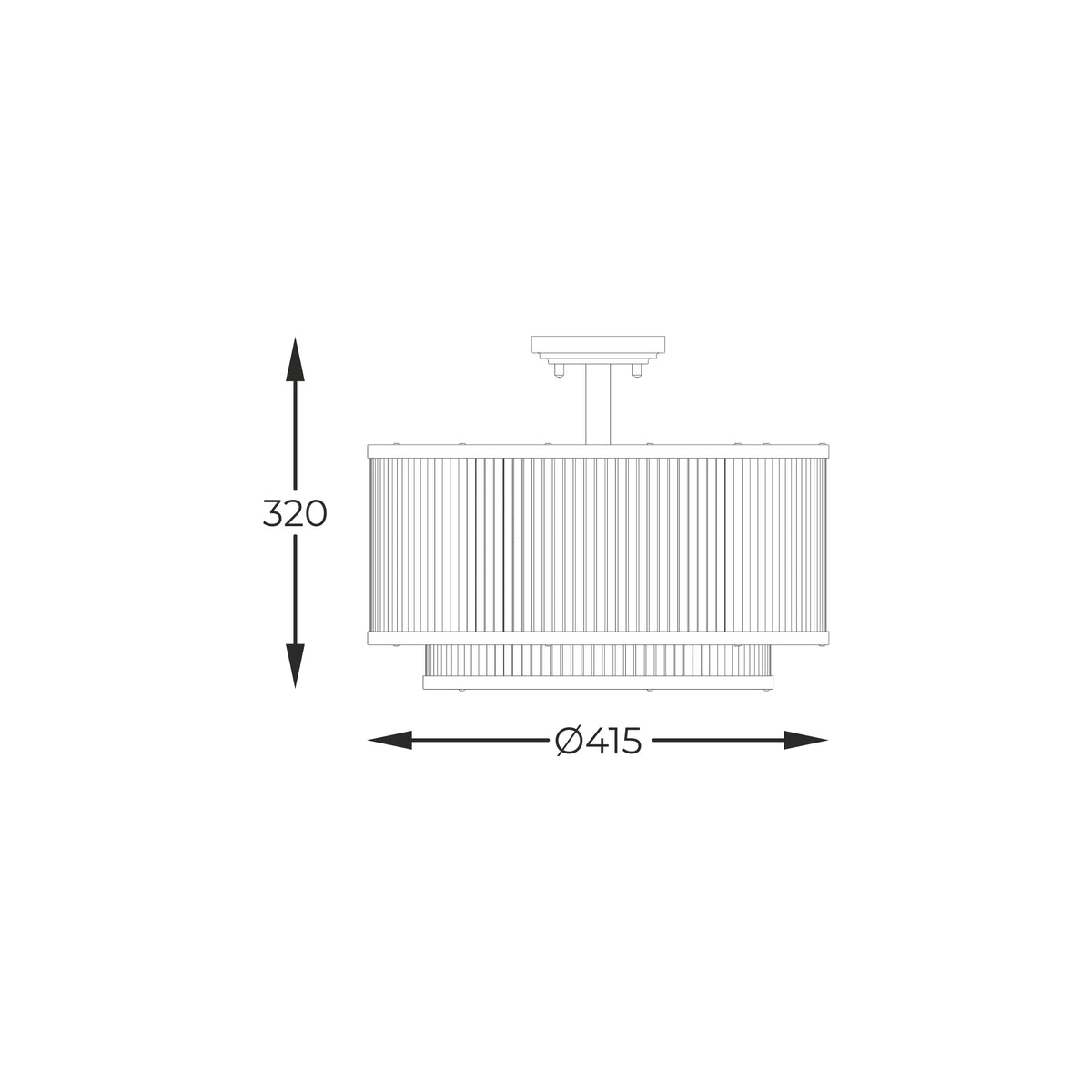 Schéma coté montrant hauteur 320 mm et diamètre 415 mm du plafonnier