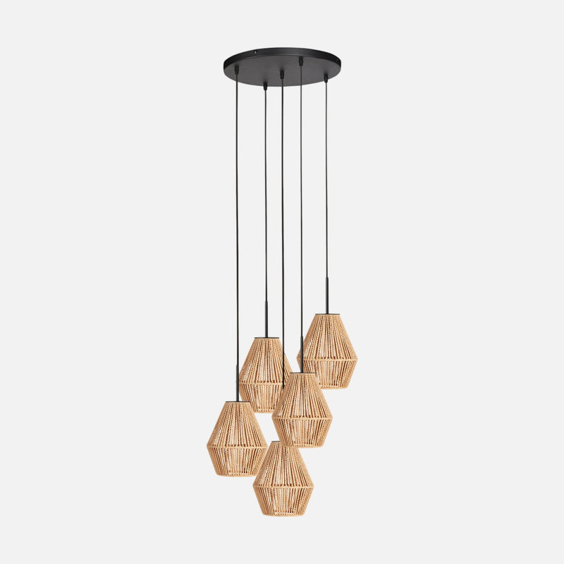 Natural rope cluster pendant light, 5 diabolos Ø 50 cm | Flores