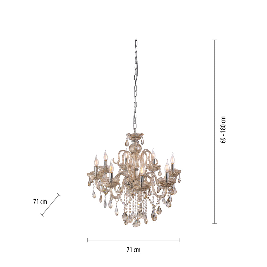 Suspension Gracia 8 lumières laiton, cristal
