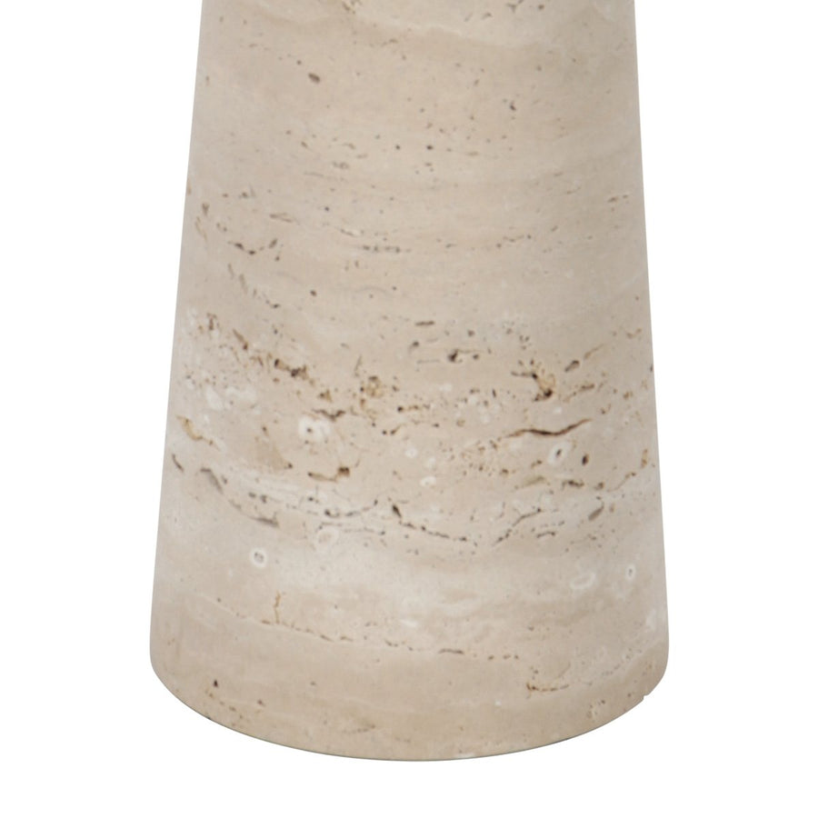 Lampe de chevet travertin, pied naturel & abat-jour lin blanc | Travino