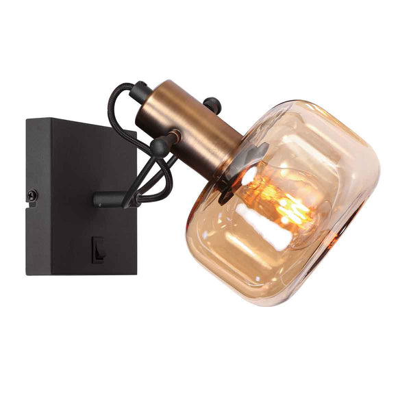 Glaslic 3864BR wall lamp in bronze with amber glass