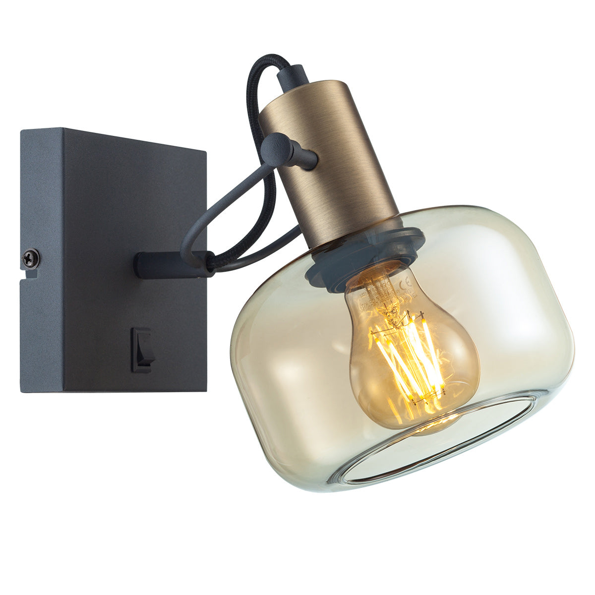 Glaslic 3864BR wall lamp in bronze with amber glass