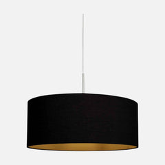 Black linen pendant lamp shade, gold interior, brushed steel | Sparkled