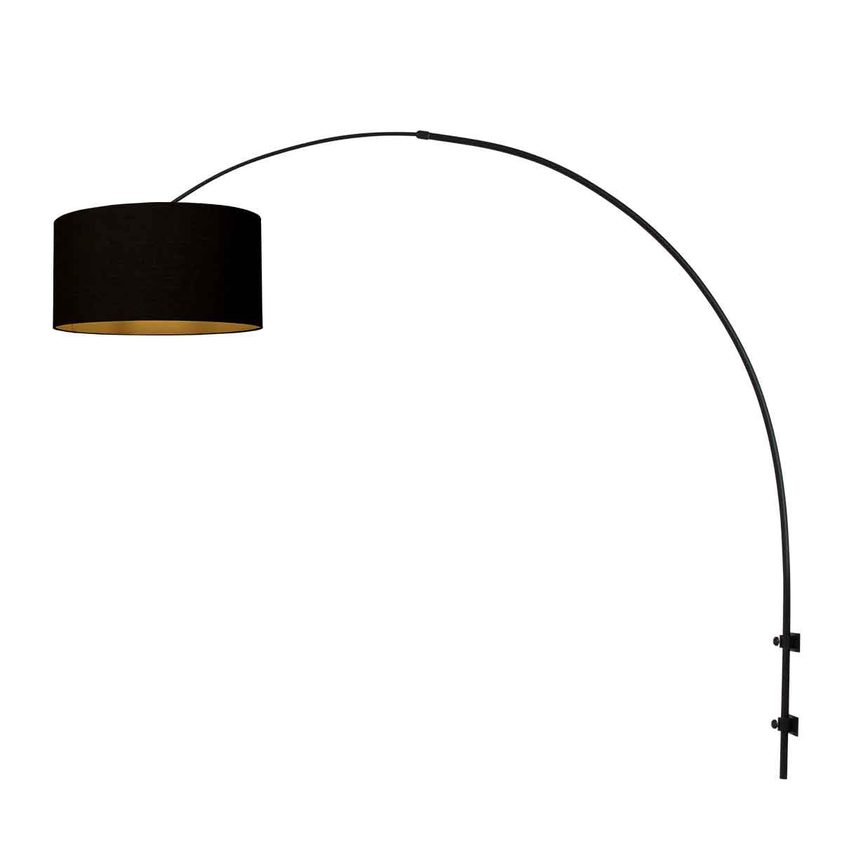 Abat-jour en lin noir à doublure dorée de l'applique murale arc Doréa – Designix.fr