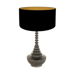 Lamp base Wood 3974ZW black-brown with black and gold linen lampshade