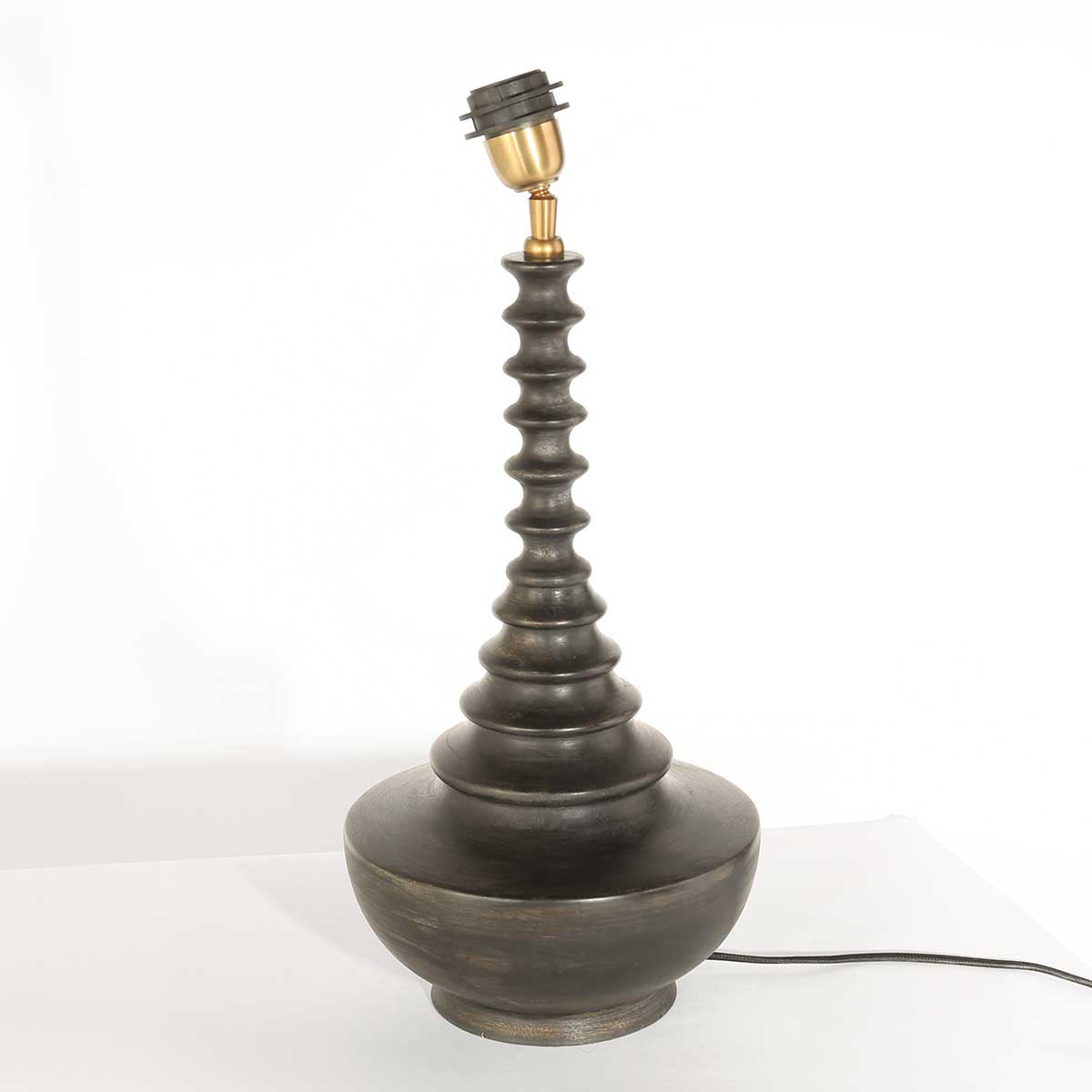 Lamp base Wood 3974ZW black-brown with black and gold linen lampshade