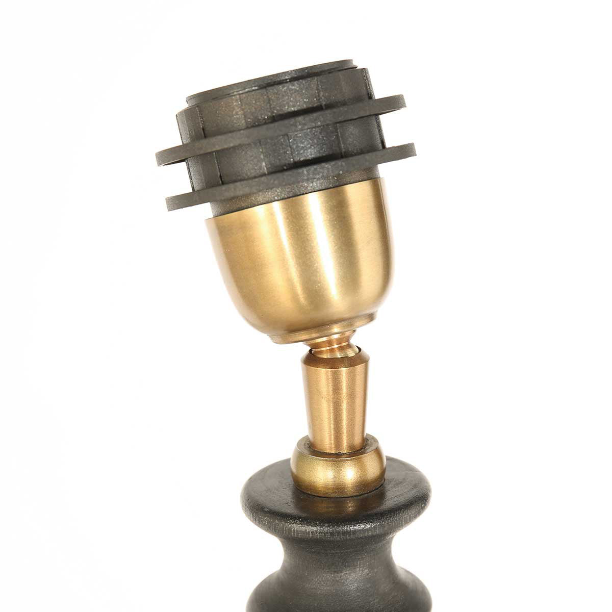 Lamp base Wood 3974ZW black-brown with black and gold linen lampshade