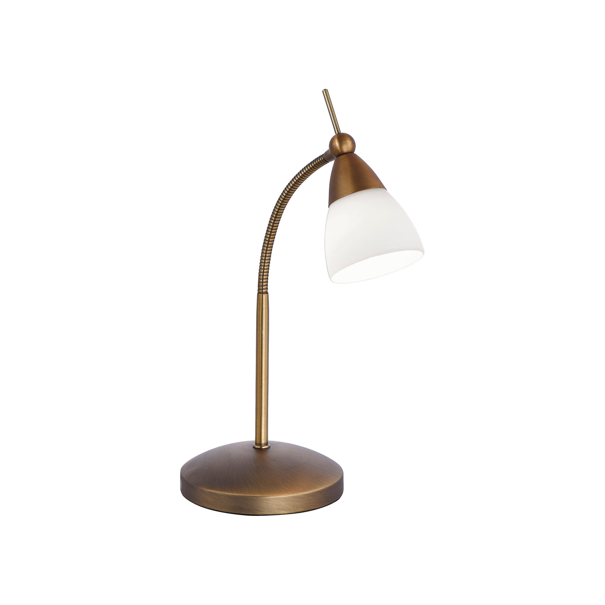 Vue de trois quarts de la lampe à poser sur fond blanc, abat-jour conique.