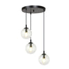 Cosmo 3-light pendant, black, transparent glass, Premium