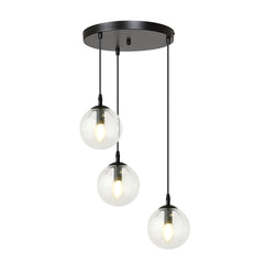 Cosmo 3-light pendant, black, transparent glass, Premium