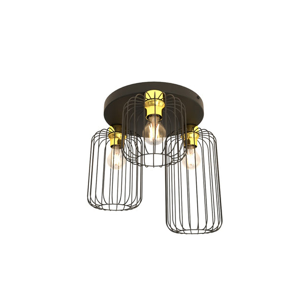 Barn 3-light ceiling light, black and gold, Premium