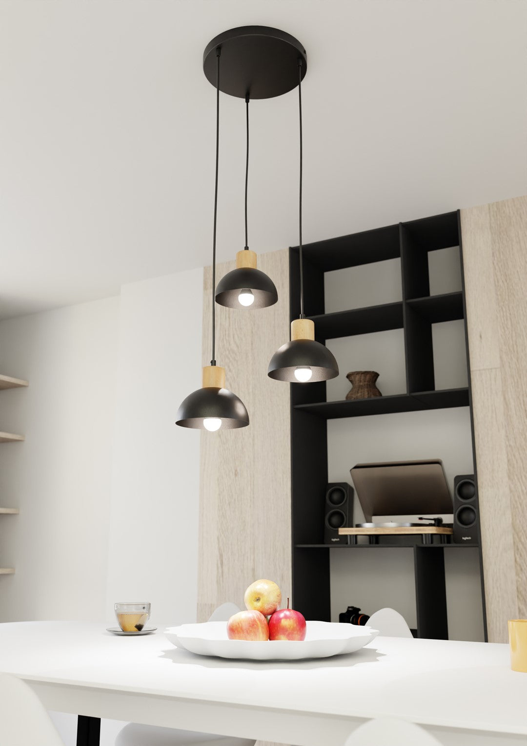 Seco 3-light pendant, black, Premium