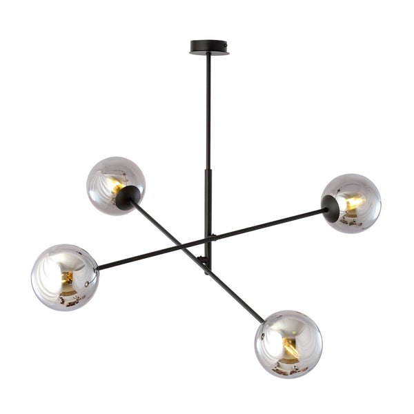 4-light linear pendant, black, graphite glass