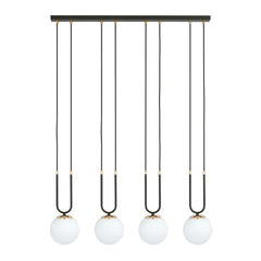 Glam 4-light pendant, black, opal glass