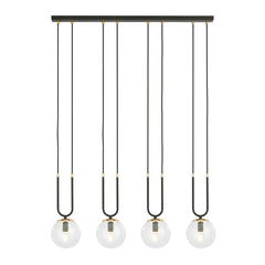 Glam 4-light pendant, black, clear glass