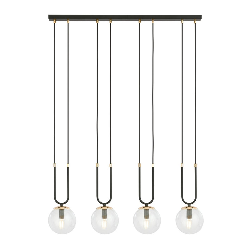 Glam 4-light pendant, black, clear glass