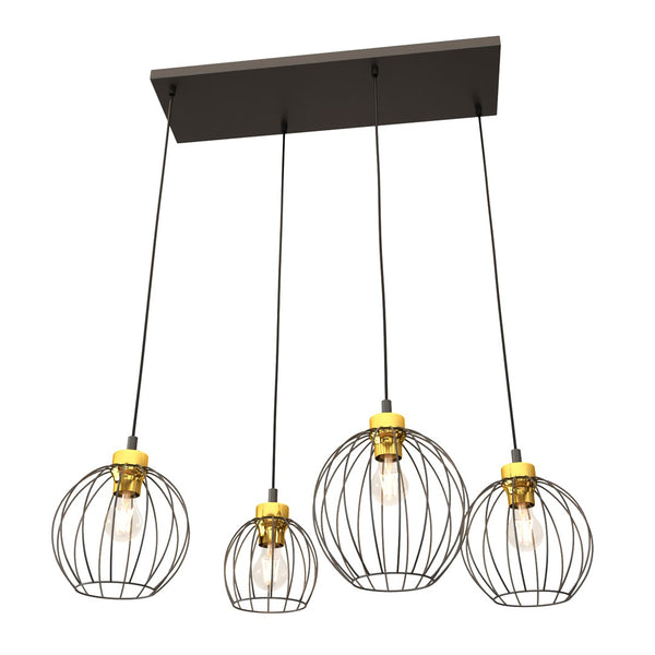 Nando 4-light pendant lamp, black and gold