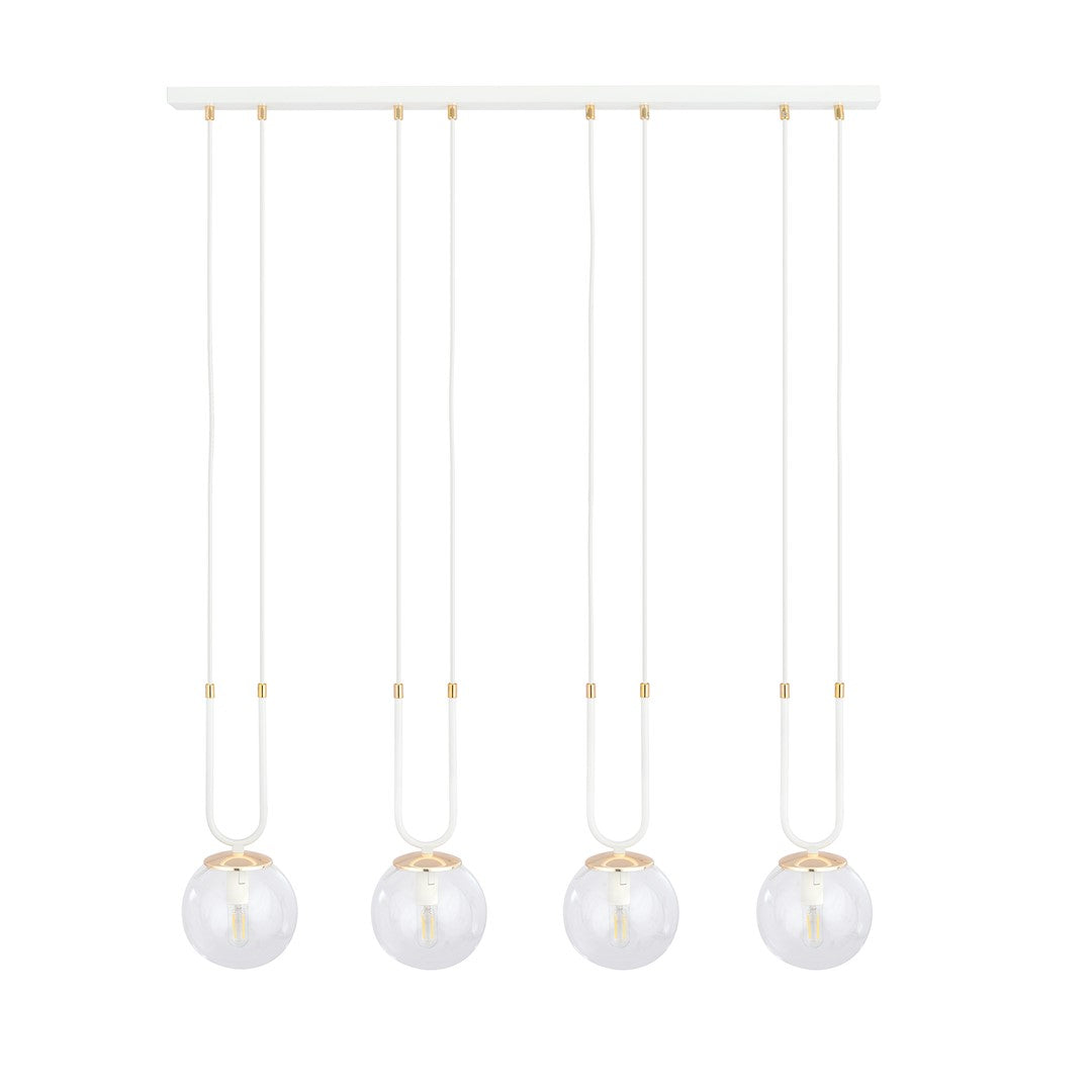 Glam 4-light pendant, white, clear glass